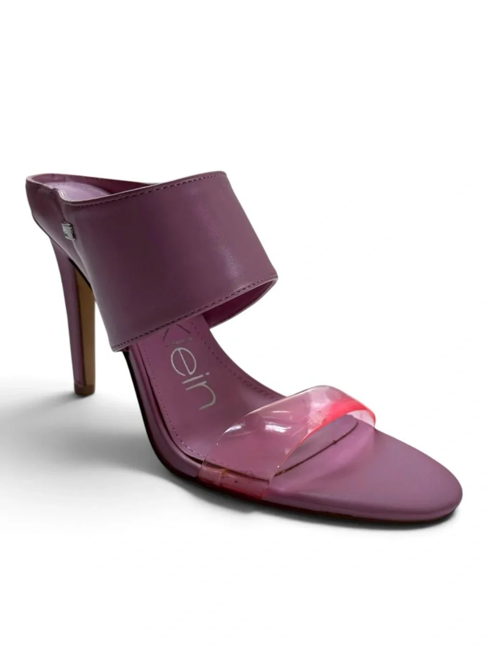 Calvin Klein Women Two Strap Heel Sandals Mauve Clear Strap Size 7.5